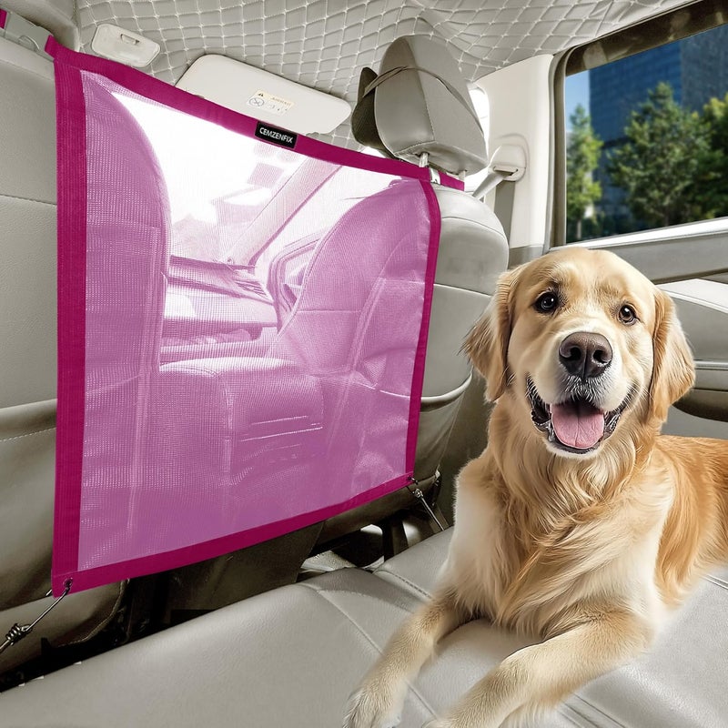 CEMZENFIX Universal Dog Car Net Barrier – Sturdy Mesh, Easy Install, Breathable Design, Easy to Clean, Flexible Bungee Cords for Adjustable Fit 23"×23" (Rose Red) - Image 1